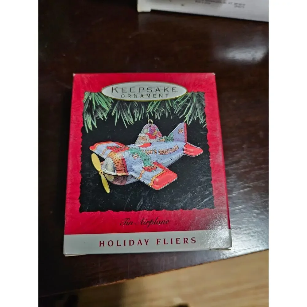 Hallmark Ornament Holiday Fliers Pressed Tin Airplane 1993 Keepsake
